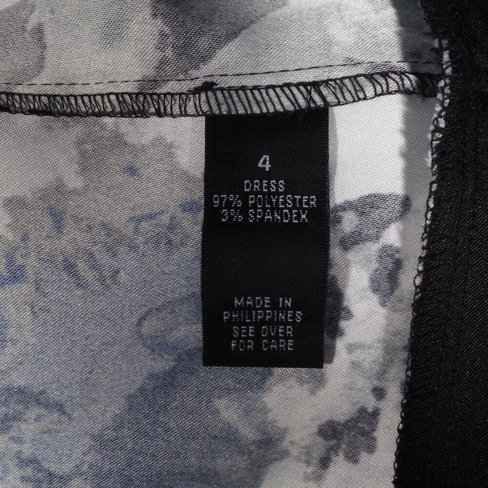 AB Studio Dress Womens Size 4 Abstract Floral Print Blue Black White Sleeveless - Picture 10 of 10